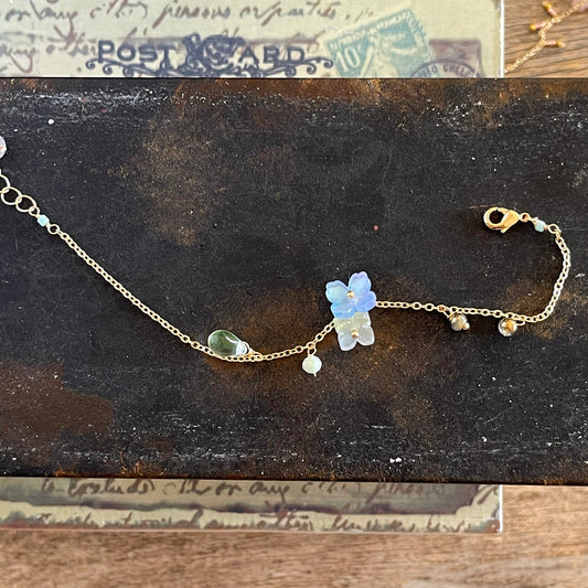 Verdant Mist Blossom: Blue & Green Hydrangea Bracelet