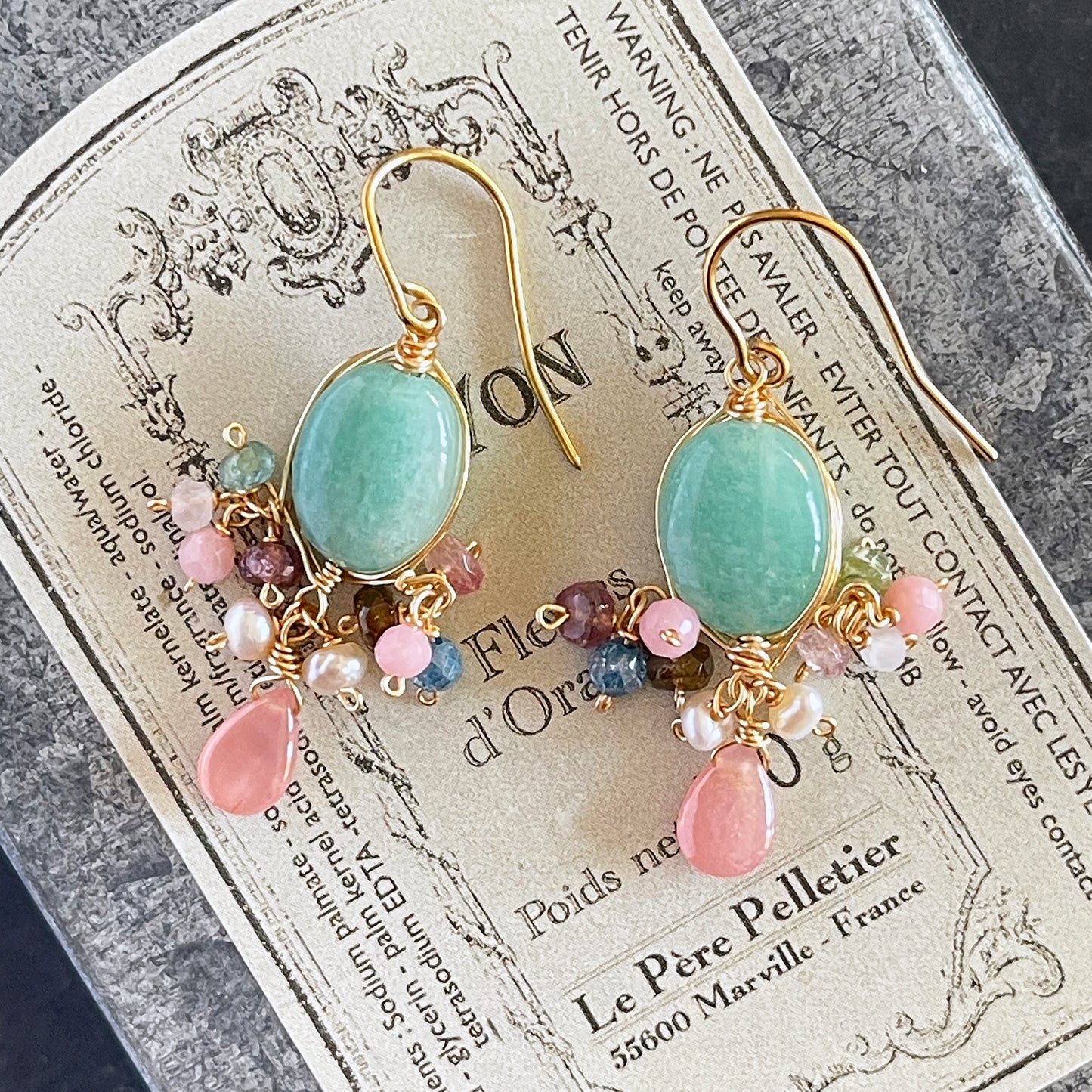 Candy Box - Amazonite & Rhodochrosite 14K Gold Fill Chandelier Earrings