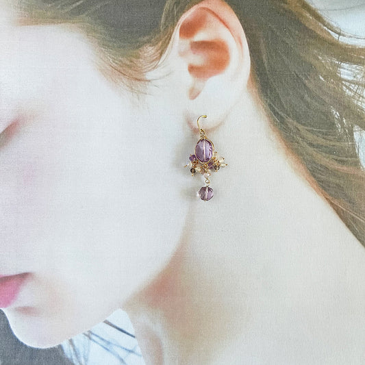 Pink Amethyst Sheer Gradient Chandelier Earrings in Surgical Stainless Steel (Hypoallergenic)