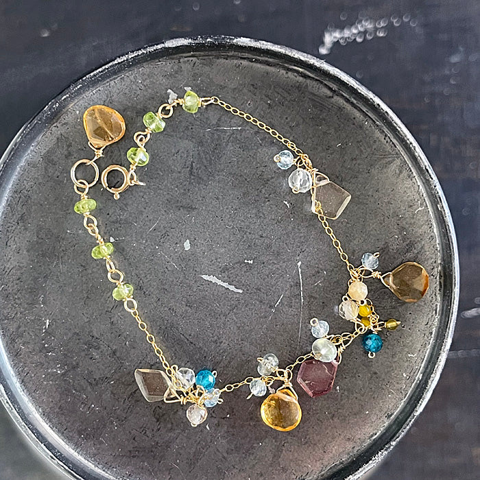 Citrine and Blue Apatite Chain Bracelet - 14KGF
