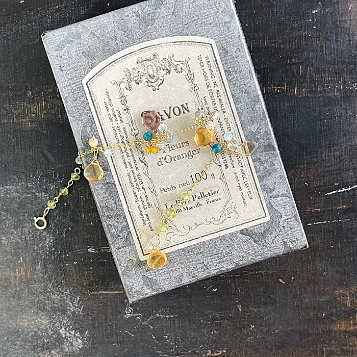Citrine and Blue Apatite Chain Bracelet - 14KGF