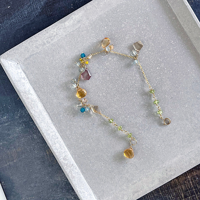 Citrine and Blue Apatite Chain Bracelet - 14KGF