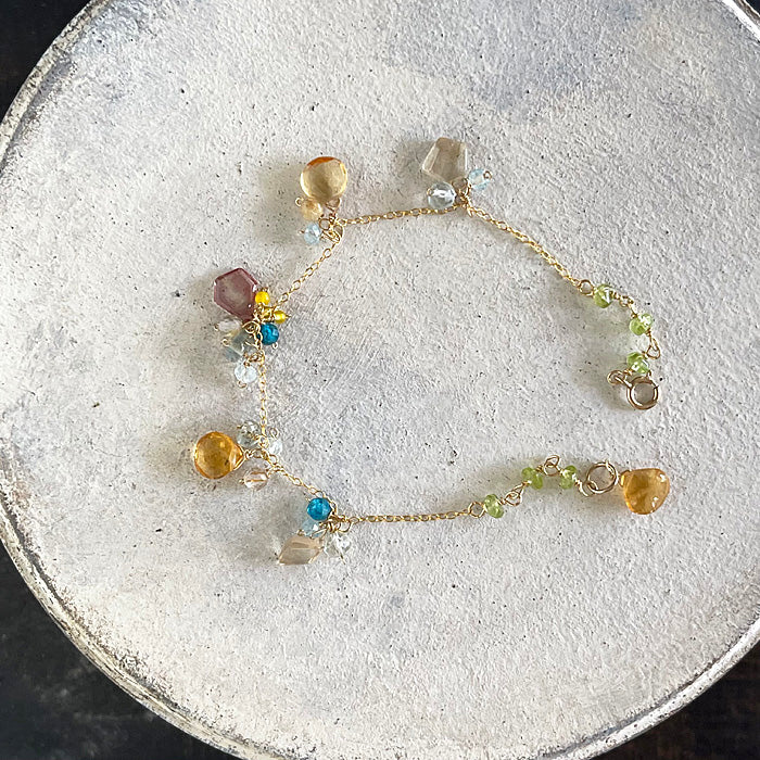 Citrine and Blue Apatite Chain Bracelet - 14KGF