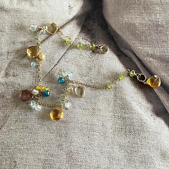 Citrine and Blue Apatite Chain Bracelet - 14KGF