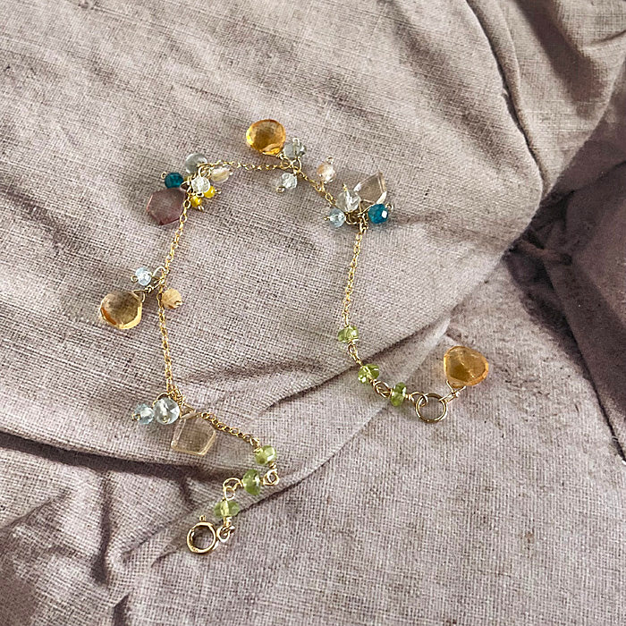 Citrine and Blue Apatite Chain Bracelet - 14KGF