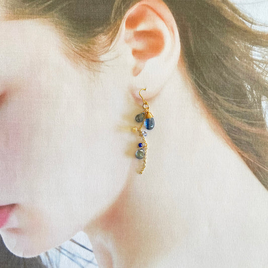 Cosmic Whisper: Kyanite, Opal & Grey Topaz Dangle Earrings