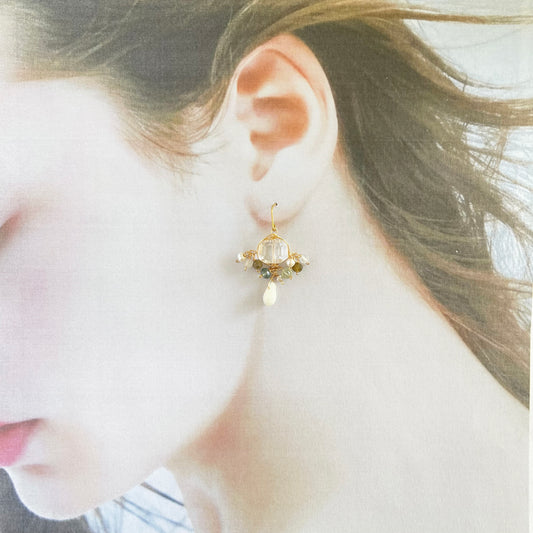 Crystalline Serenity – Crystal Quartz & White Coral Cluster Earrings 14K Gold Fill