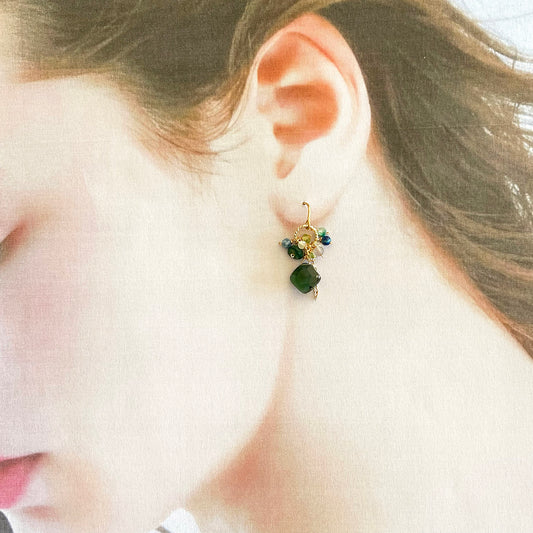 Verdant Glint: Green Quartz & Forest Gemstone Earrings 14K Gold Fill