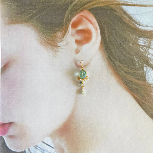 Morning Dew - Pastel Green Quartz & Aquamarine Chandelier Earrings, 14K Gold Fill