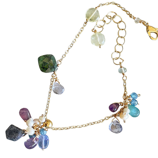 Adjustable Gemstone Bracelet with Sliding Charm Balance