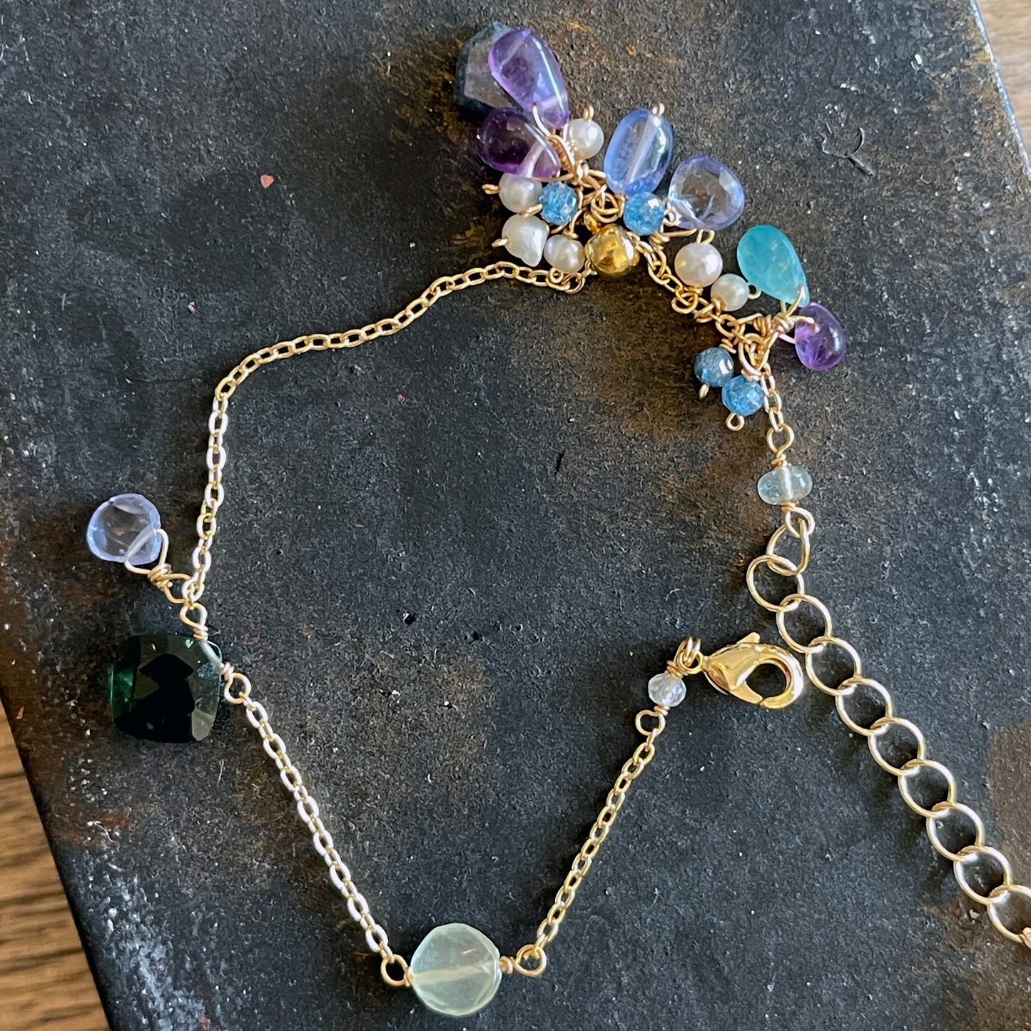 Adjustable Gemstone Bracelet with Sliding Charm Balance