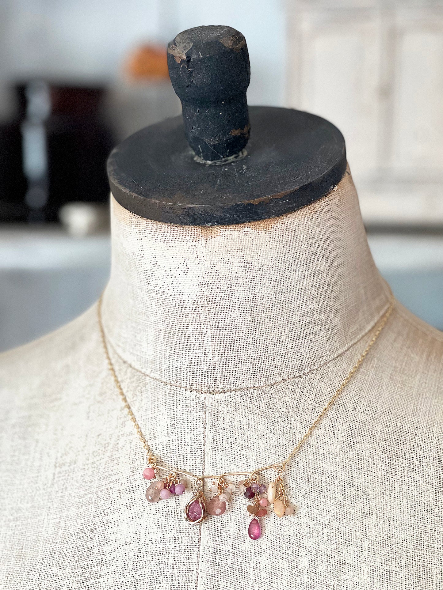 Rosy Garden: Pink Tourmaline, Ruby & Multi-Gemstone Bar Necklace