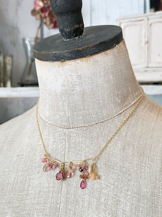 Rosy Garden: Pink Tourmaline, Ruby & Multi-Gemstone Bar Necklace