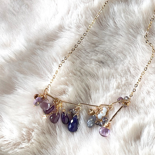 Lavender Symphony: Amethyst, Tanzanite & Chalcedony Bar Necklace