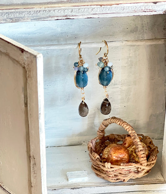 Midnight Blue & Smoky Quartz Chandelier Earrings