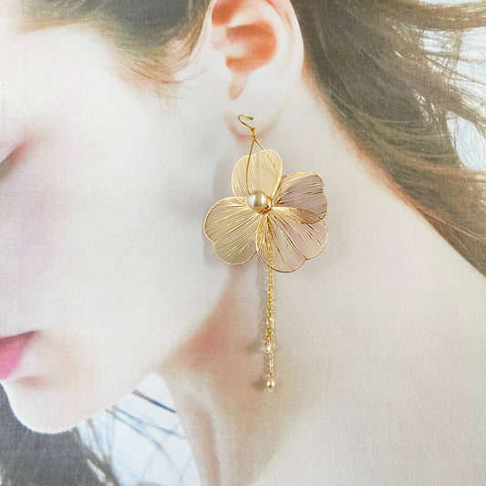 Large Filigree Flower Earrings with Cultured Pearl & Draping Chains