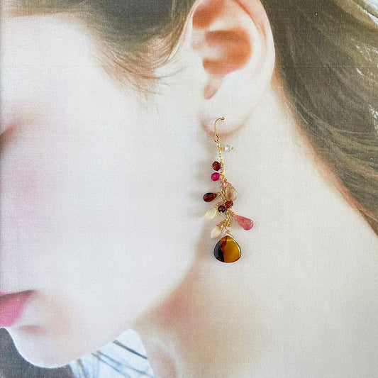 Montana Agate & Pink Sapphire Chandelier Earrings 14K Gold Filled