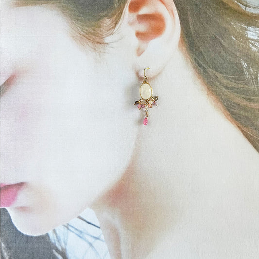 Rainbow Moonstone & Pink Sapphire Chandelier Earrings