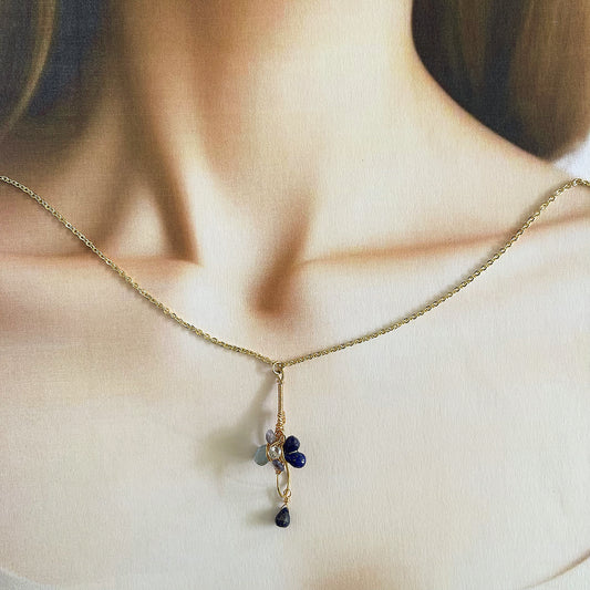 Constellation Cross Pendant: Lapis Lazuli & Aquamarine