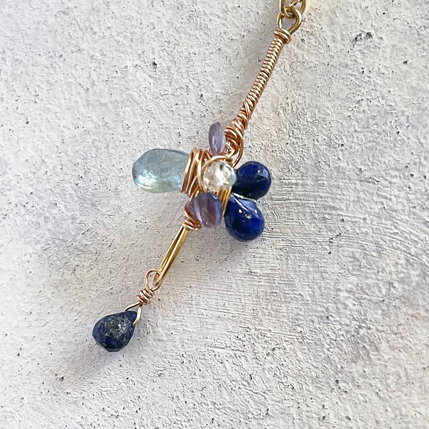 Constellation Cross Pendant: Lapis Lazuli & Aquamarine