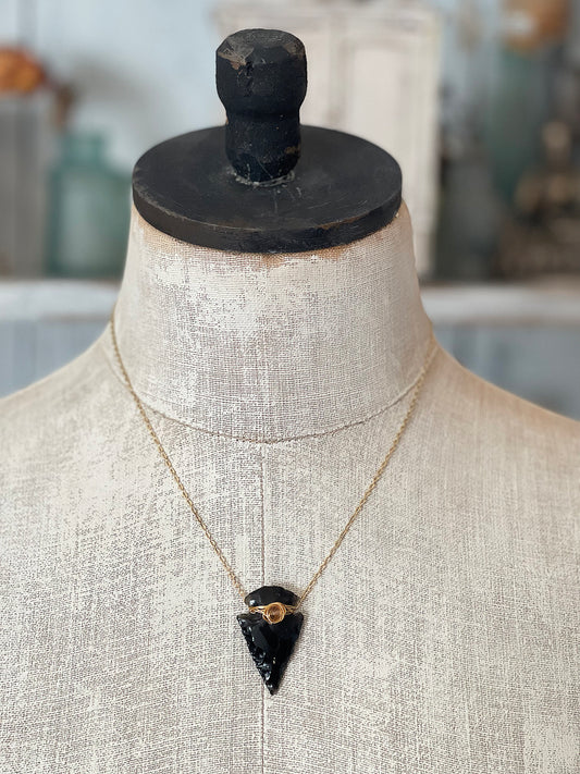 The Guardian’s Light | Obsidian Dagger & Citrine Wire-Wrapped Necklace