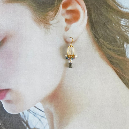 Luminous Echoes: Rutile Quartz & Labradorite Drop Earrings