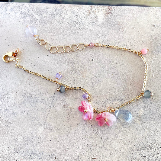 Azure Blossom: Sakura & Ice Blue Gemstone Bracelet