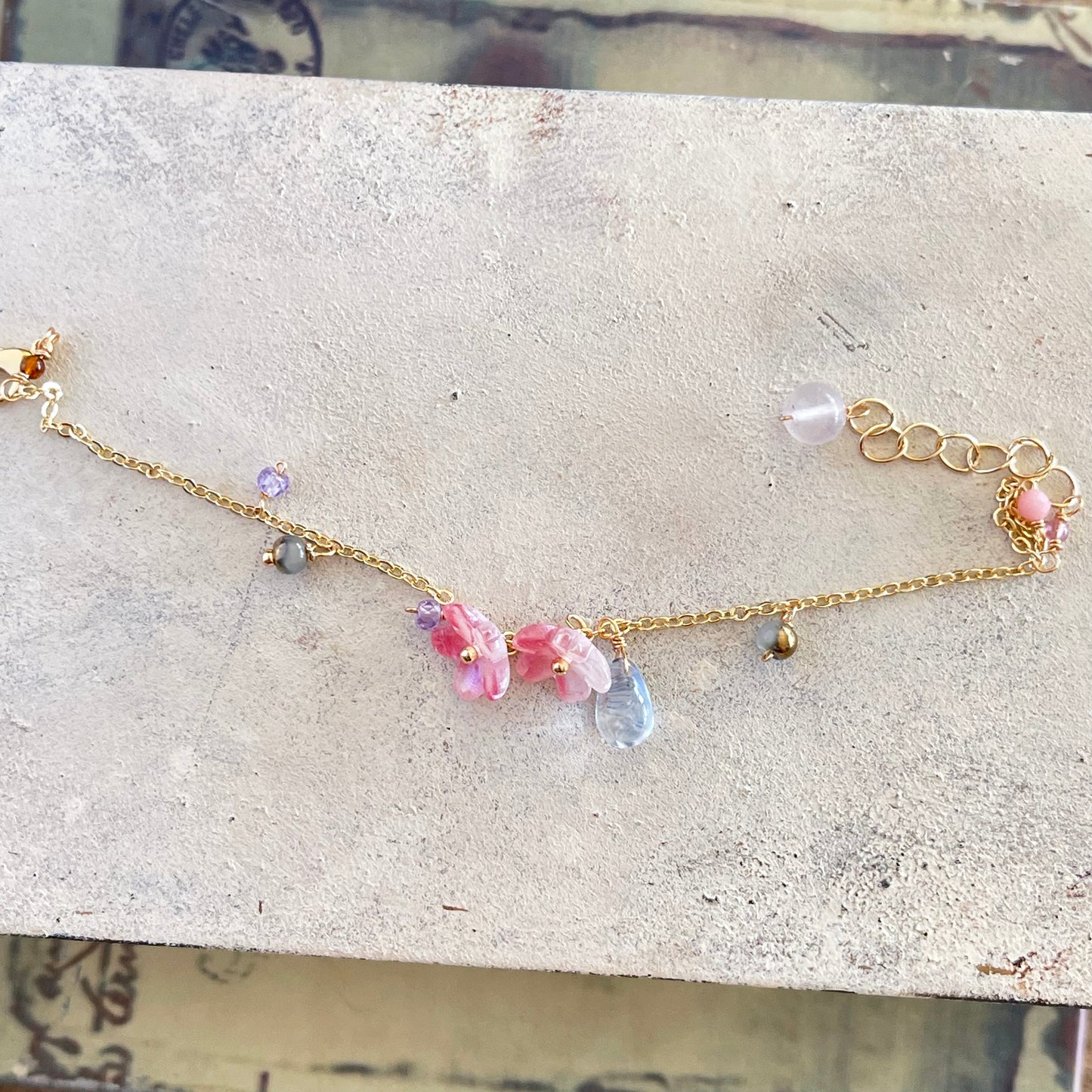 Azure Blossom: Sakura & Ice Blue Gemstone Bracelet