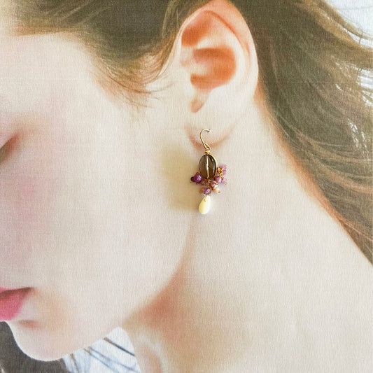 Smoky Quartz & White Coral Chandelier Earrings