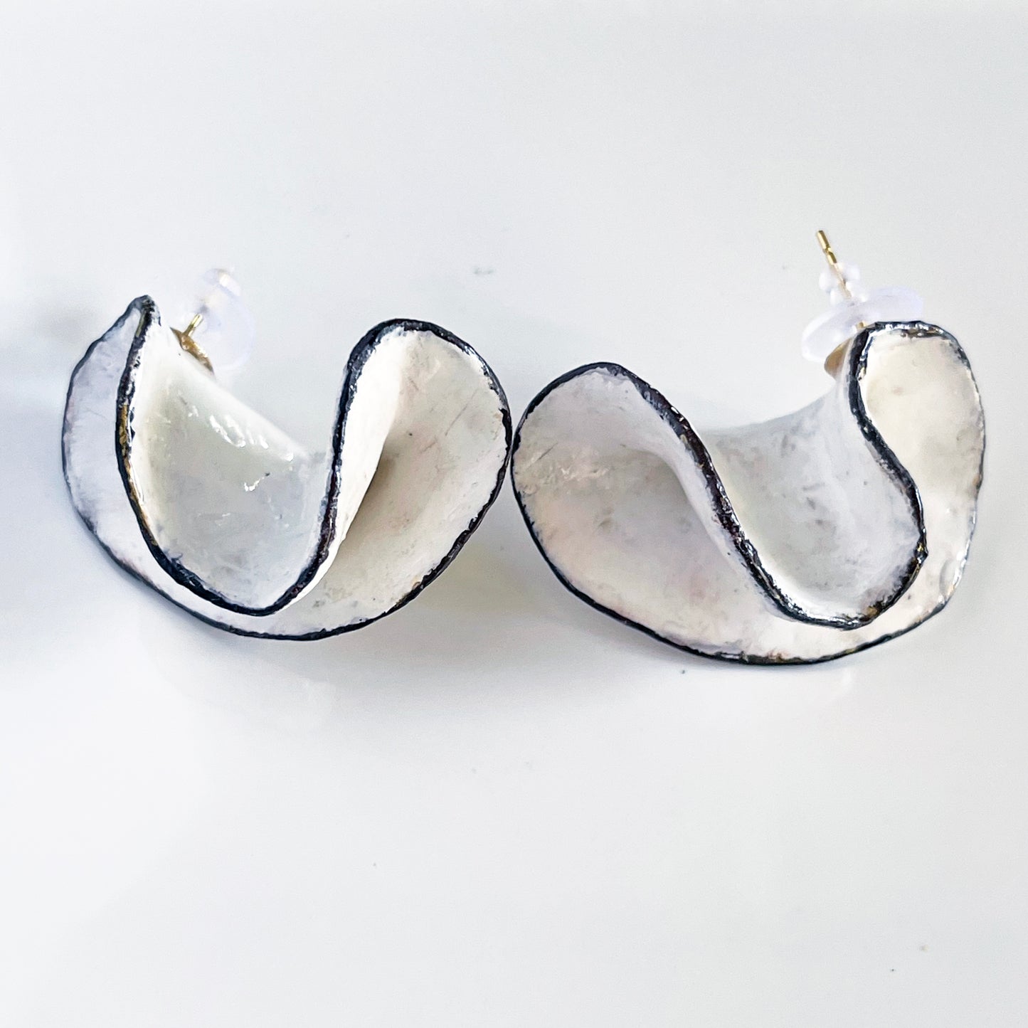 Wave Crest Statement Earrings: Hand-Sculpted Clay & Resin Finish