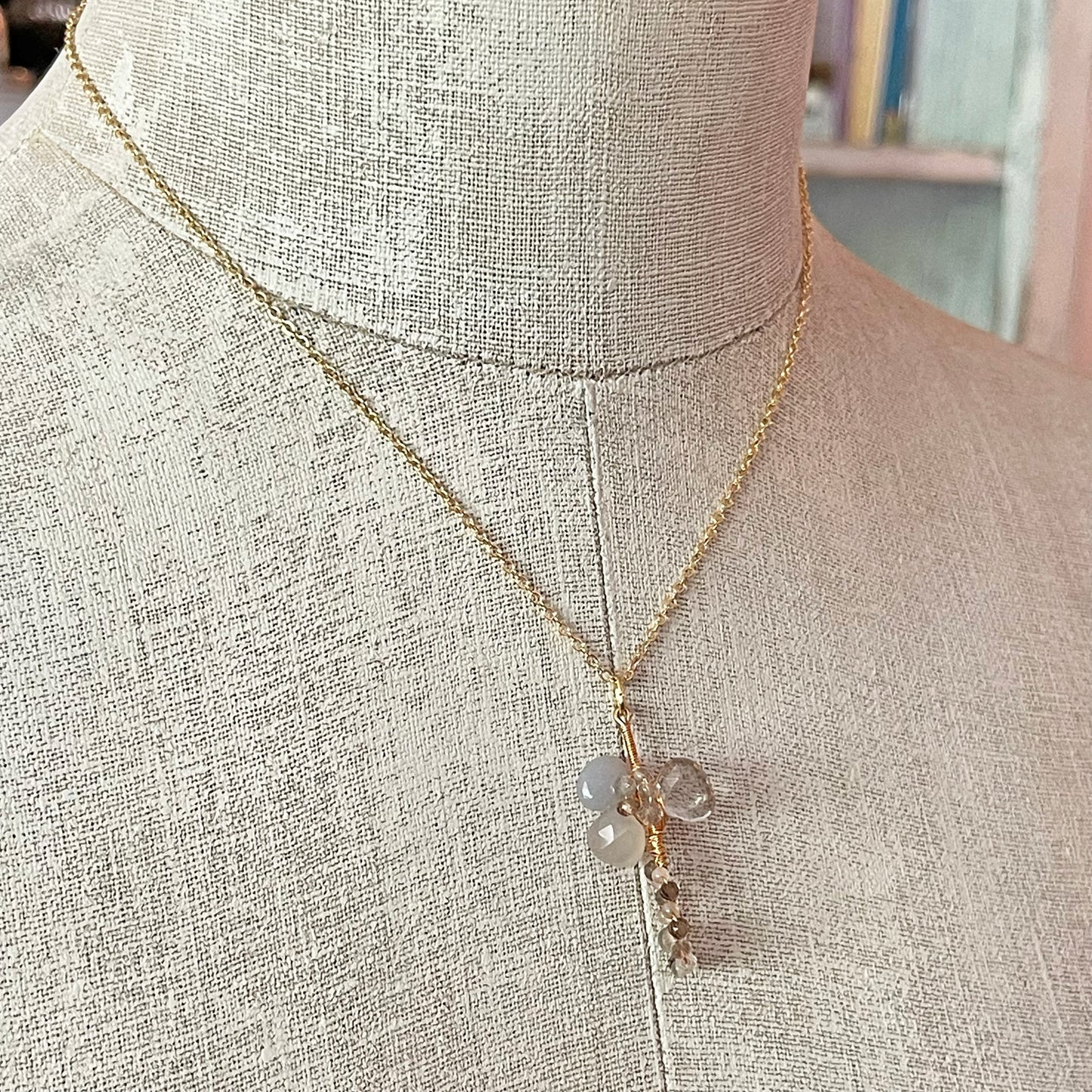 Mist & Shadow Cross Pendant: Grey Chalcedony & Green Amethyst