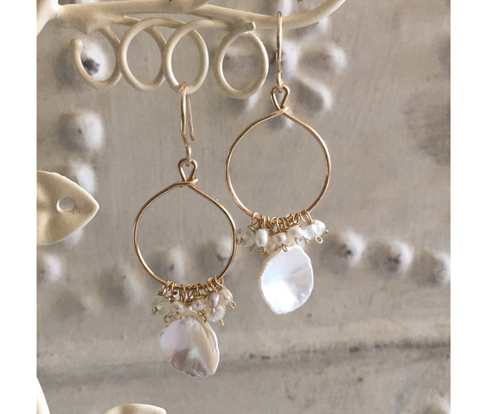 Cornflake Keshi Pearl on Mini Hoop Earrings -  14KGF