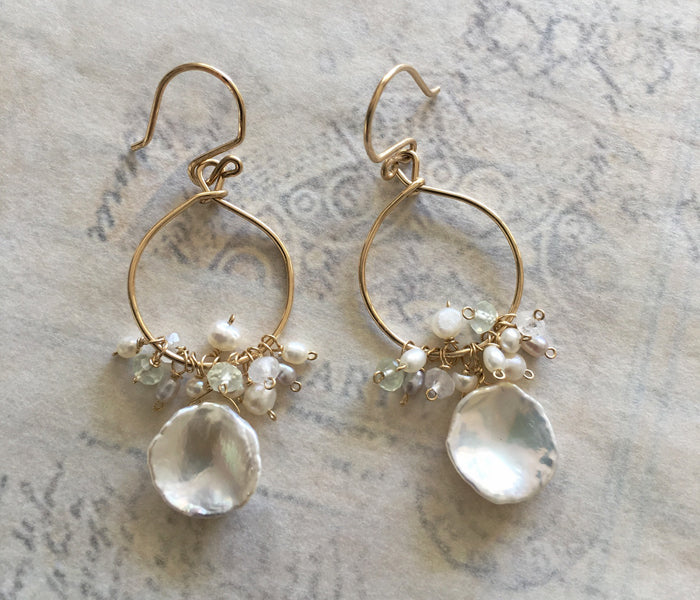 Cornflake Keshi Pearl on Mini Hoop Earrings -  14KGF