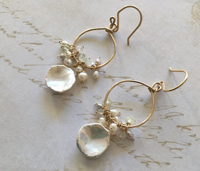 Cornflake Keshi Pearl on Mini Hoop Earrings -  14KGF