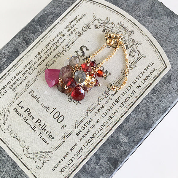 Slide Ball Chain Ring with Garnet, Ruby and Labradorite - 14KGF