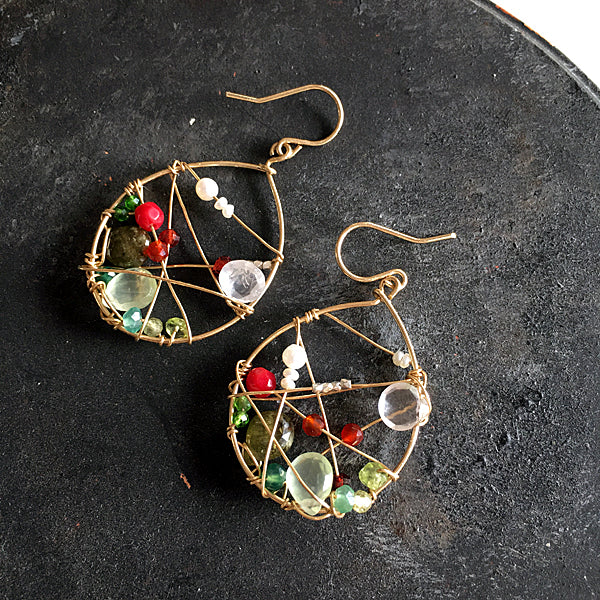 Red Green White Color Festive Hoop Earrings - 14KGF