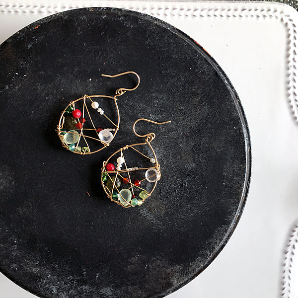 Red Green White Color Festive Hoop Earrings - 14KGF