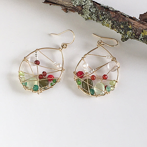 Red Green White Color Festive Hoop Earrings - 14KGF