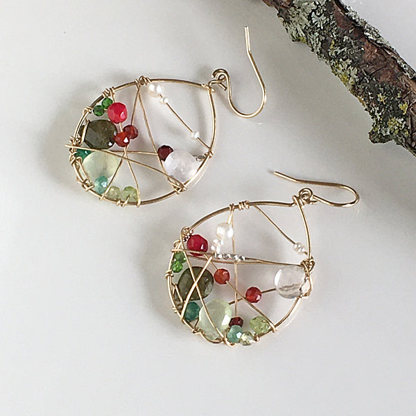 Red Green White Color Festive Hoop Earrings - 14KGF