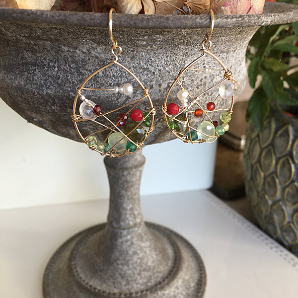 Red Green White Color Festive Hoop Earrings - 14KGF