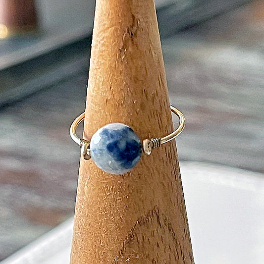 Blue Rutilated Quartz Wire Ring - 14KGF