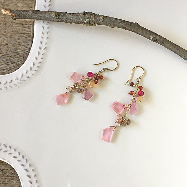 Ruby slice with red gemstone earrings  - 14KGF