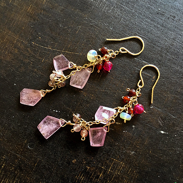 Ruby slice with red gemstone earrings  - 14KGF