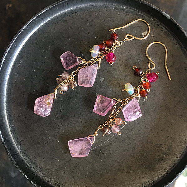 Ruby slice with red gemstone earrings  - 14KGF