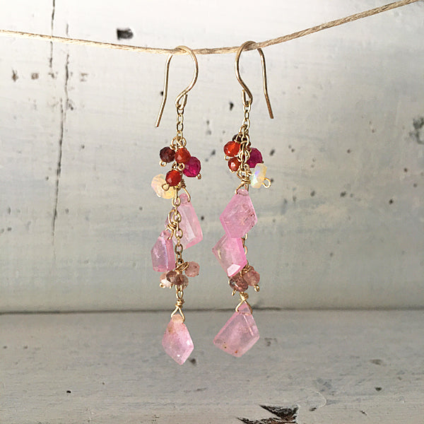Ruby slice with red gemstone earrings  - 14KGF