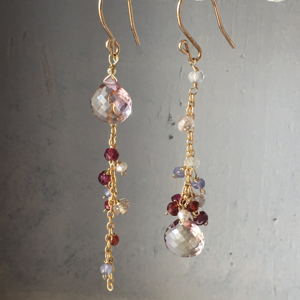 Aquamarine Garnet store Chandelier Earrings,14K Gold Filled Fringe Earrings, Statement Earrings, Natural Gemstone