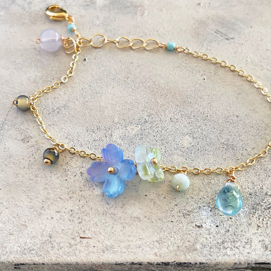 Verdant Mist Blossom: Blue & Green Hydrangea Bracelet