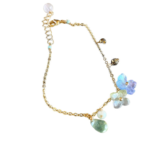 Verdant Mist Blossom: Blue & Green Hydrangea Bracelet