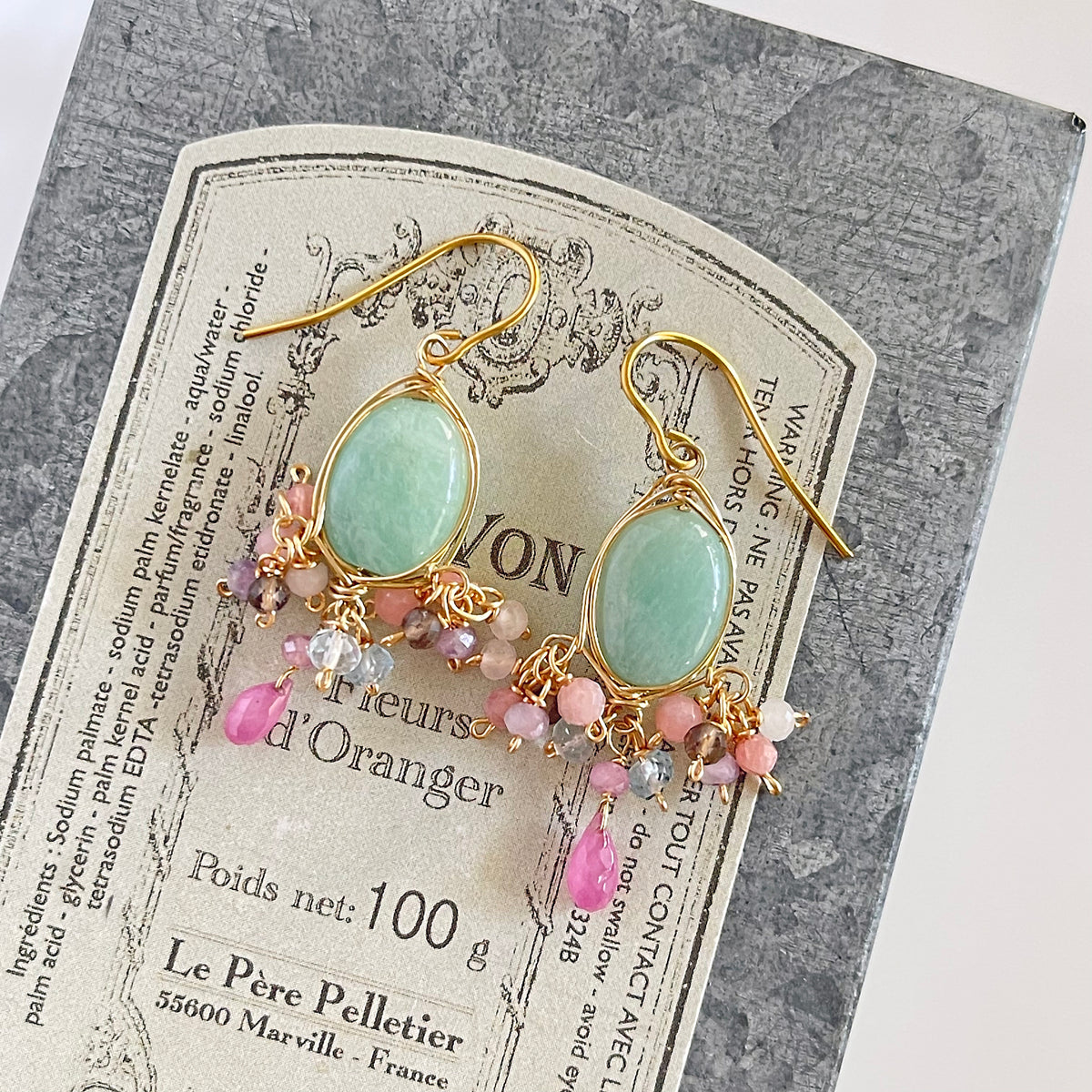 Amazonite & Pink Sapphire Chandelier Earrings