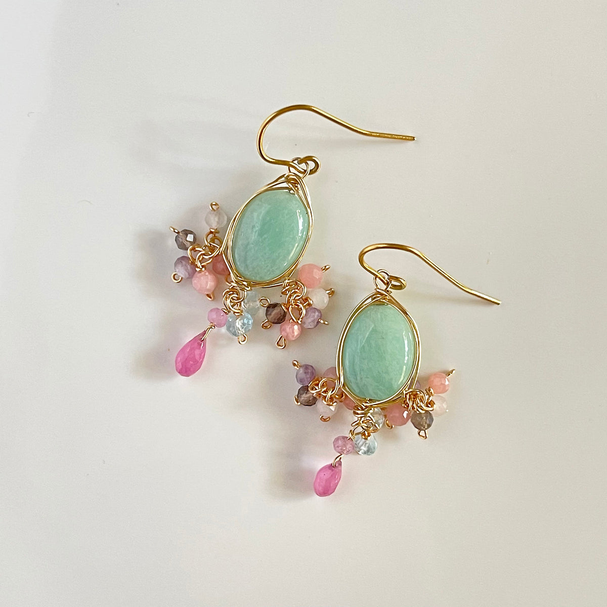Amazonite & Pink Sapphire Chandelier Earrings